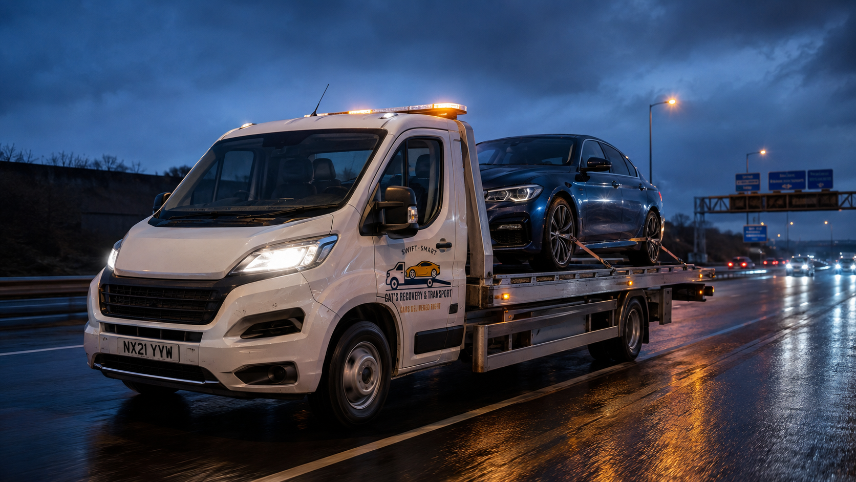 Cat's Recovery flatbed truck working in Thurrock